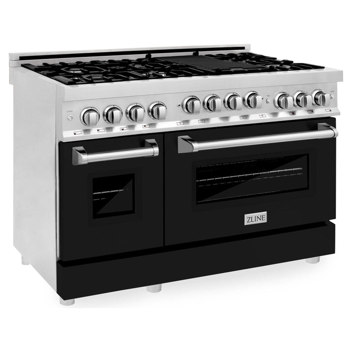 ZLINE 48 In. 6.0 cu. ft. Range with Gas Stove and Gas Oven in DuraSnow® Stainless Steel with Black Matte Doors, RGS-BLM-48