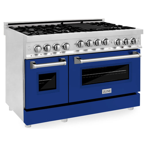 ZLINE 48 In. 6.0 cu. ft. Range with Gas Stove and Gas Oven in DuraSnow® Stainless Steel with Blue Gloss Doors, RGS-BG-48