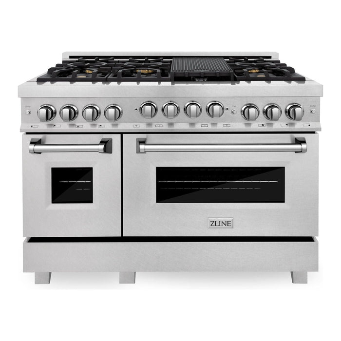 ZLINE 48 In. 6.0 cu. ft. Range with Gas Stove and Gas Oven in DuraSnow® Stainless Steel with Brass Burners, RGS-SN-BR-48