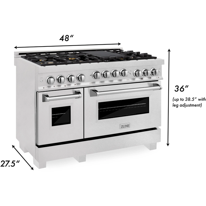 ZLINE 48 In. 6.0 cu. ft. Range with Gas Stove and Gas Oven in DuraSnow® Stainless Steel with Brass Burners, RGS-SN-BR-48