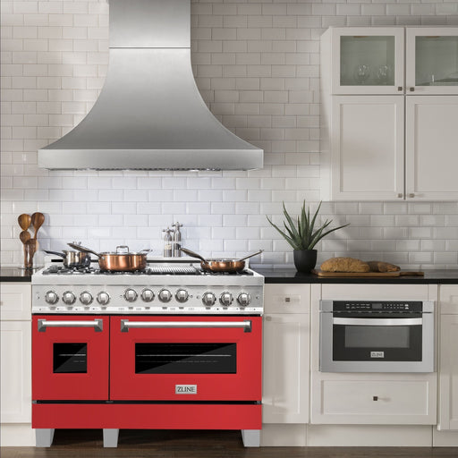 ZLINE 48 In. 6.0 cu. ft. Range with Gas Stove and Gas Oven in DuraSnow® Stainless Steel with Red Matte Doors, RGS-RM-48