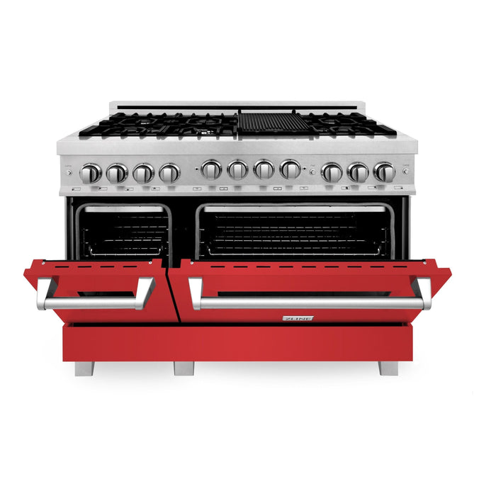 ZLINE 48 In. 6.0 cu. ft. Range with Gas Stove and Gas Oven in DuraSnow® Stainless Steel with Red Matte Doors, RGS-RM-48