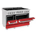 ZLINE 48 In. 6.0 cu. ft. Range with Gas Stove and Gas Oven in DuraSnow® Stainless Steel with Red Matte Doors, RGS-RM-48