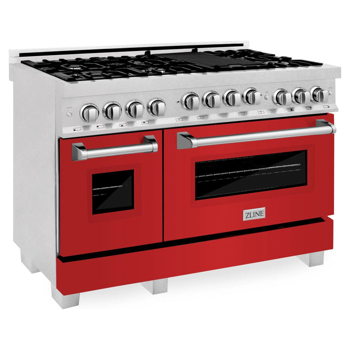 ZLINE 48 In. 6.0 cu. ft. Range with Gas Stove and Gas Oven in DuraSnow® Stainless Steel with Red Matte Doors, RGS-RM-48