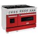 ZLINE 48 In. 6.0 cu. ft. Range with Gas Stove and Gas Oven in DuraSnow® Stainless Steel with Red Matte Doors, RGS-RM-48