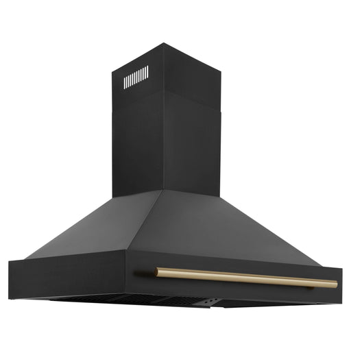 ZLINE 48 in. Autograph Edition Black Stainless Steel Range Hood with Champagne Bronze Handle, BS655Z-48-CB