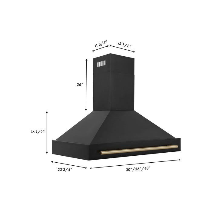 ZLINE 48 in. Autograph Edition Black Stainless Steel Range Hood with Champagne Bronze Handle, BS655Z-48-CB