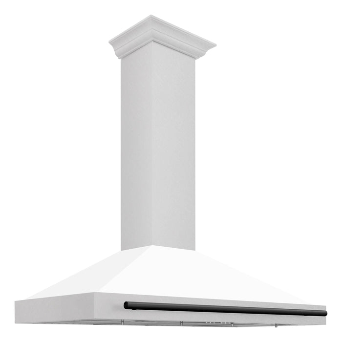 ZLINE 48 In Autograph Edition DuraSnow® Stainless Steel Range Hood with White Matte Shell and Matte Black Handle, KB4SNZ-WM48-MB