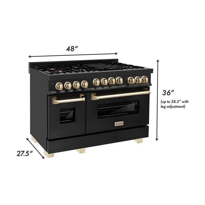 ZLINE 48 in. Autograph Edition Gas Range in Black Stainless Steel with Gold Accents, RGBZ-48-G