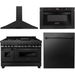 ZLINE 48 in. Black Stainless Steel Dual Fuel Range with Brass Burners, Range Hood, Microwave and Dishwasher Appliance Package