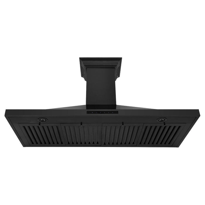 ZLINE 48 in. Black Stainless Steel Indoor Wall Range Hood with BlueTooth Crown Molding BSKBNCRN-BT-48