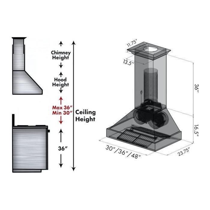 ZLINE 48 in. Black Stainless Steel Wall Mount Range Hood BS655N-48