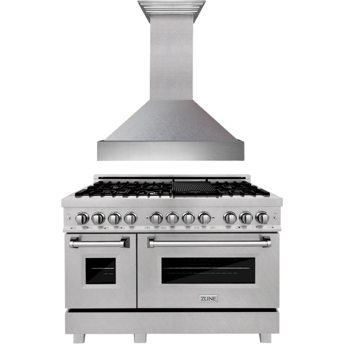 ZLINE 48 in. Dual Fuel Range and 48 in. Range Hood In DuraSnow Appliance Package 2KP-RASSNRH48