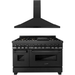 ZLINE 48 In. Dual Fuel Range In Black Stainless Steel & 48" Range Hood Appliance Package 2KP-RABRH48