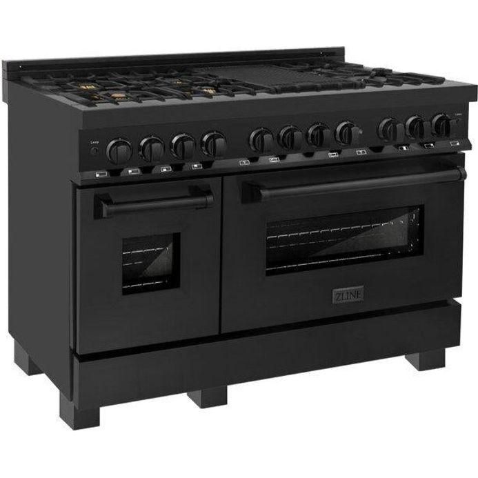 ZLINE 48 In. Dual Fuel Range In Black Stainless Steel & 48" Range Hood Appliance Package 2KP-RABRH48