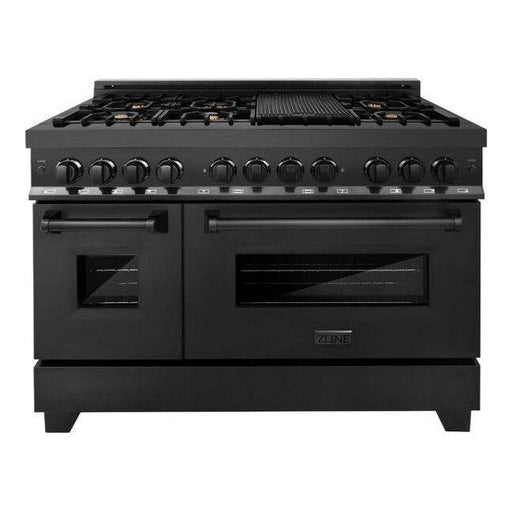 ZLINE 48 in. Dual Fuel Range, Range Hood and Microwave Appliance Package In Black Stainless Steel 3KP-RABRH48-MW