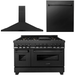 ZLINE 48 in. Dual Fuel Range with Brass Burners, Range Hood and Dishwasher Appliance Package In Black Stainless Steel 3KP-RABRH48-DW