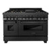 ZLINE 48 in. Dual Fuel Range with Brass Burners, Range Hood and Dishwasher Appliance Package In Black Stainless Steel 3KP-RABRH48-DW