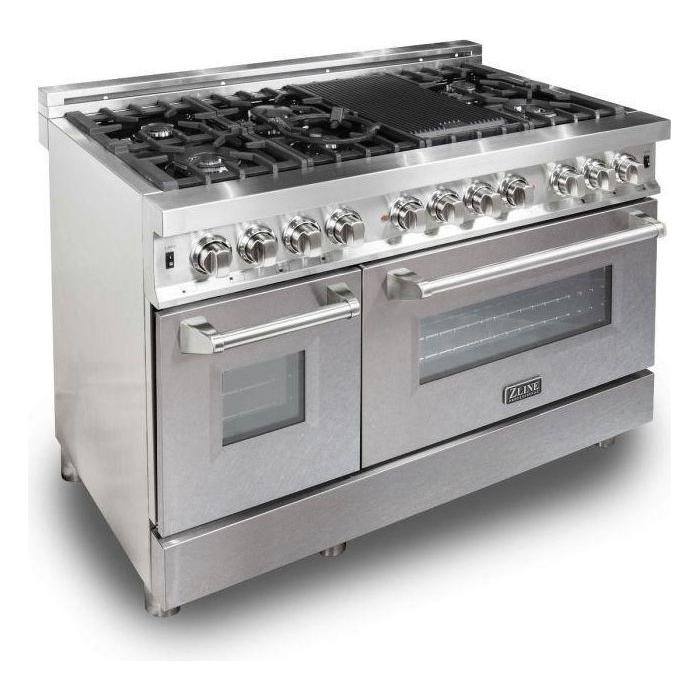 ZLINE 48 in. Dual Fuel Range with DuraSnow Door and 48 in. Range Hood Appliance Package 2KP-RASNRH48