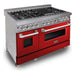 ZLINE 48 in. Dual Fuel Range with Red Gloss Door & 48 in. Range Hood Appliance Package 2KP-RASRGRH48