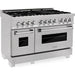 ZLINE 48 in. DuraSnow Stainless Dual Fuel Range, Ducted Vent Range Hood and Tall Tub Dishwasher Kitchen Appliance Package 3KP-RASRH48-DWV