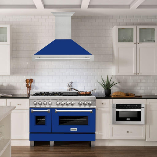 ZLINE 48 In. DuraSnow® Stainless Steel Range Hood with Blue Gloss Shell, 8654SNX-BG-48