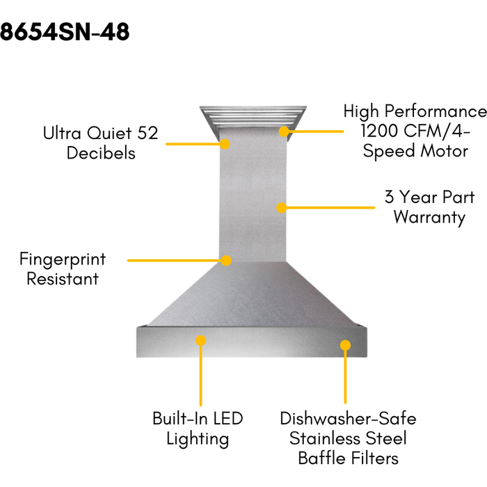 ZLINE 48 in. DuraSnow Stainless Steel Range Hood with DuraSnow Shell 8654SN-48