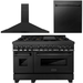 ZLINE 48 in. Gas Range, Range Hood and Dishwasher In Black Appliance Package 3KP-RGBRH48-DW