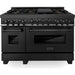 ZLINE 48 in. Gas Range, Range Hood and Dishwasher In Black Appliance Package 3KP-RGBRH48-DW