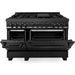 ZLINE 48 in. Gas Range, Range Hood and Microwave Drawer in Black Appliance Package 3KP-RGBRH48-MW