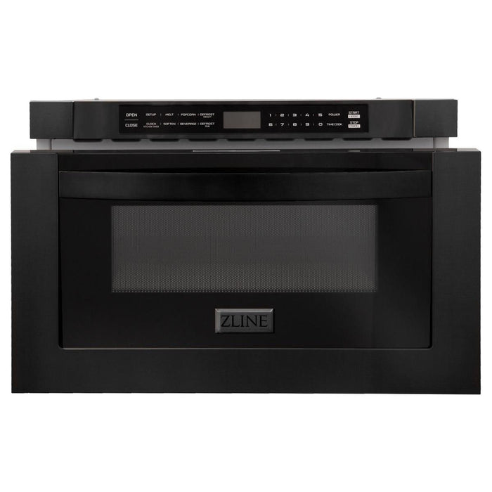 ZLINE 48 in. Gas Range, Range Hood and Microwave Drawer in Black Appliance Package 3KP-RGBRH48-MW