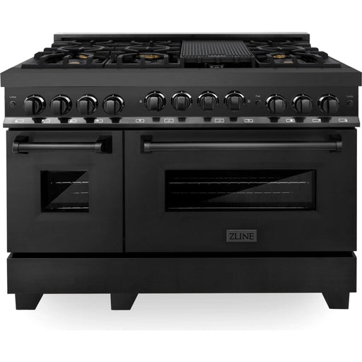 ZLINE 48 in. Gas Range, Range Hood and Microwave Oven in Black Appliance Package 3KP-RGBRH48-MO