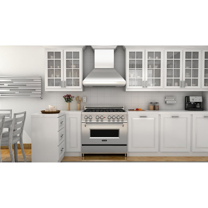 ZLINE 48 in. Professional Convertible Vent Wall Mount Range Hood In Stainless Steel with Crown Molding 587CRN-48