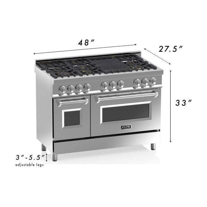 ZLINE 48 in. Professional Dual Fuel Range with Gas Burner and 6.0 cu.ft. Electric Oven In DuraSnow Finish RA-SN-48