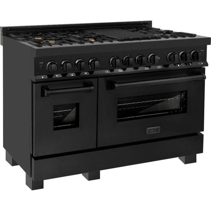 ZLINE 48 in. Professional Dual Fuel Range with Gas Burner and Electric Oven In Black Stainless with Brass Burners RAB-BR-48