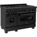 ZLINE 48 in. Professional Dual Fuel Range with Gas Burner and Electric Oven In Black Stainless with Brass Burners RAB-BR-48