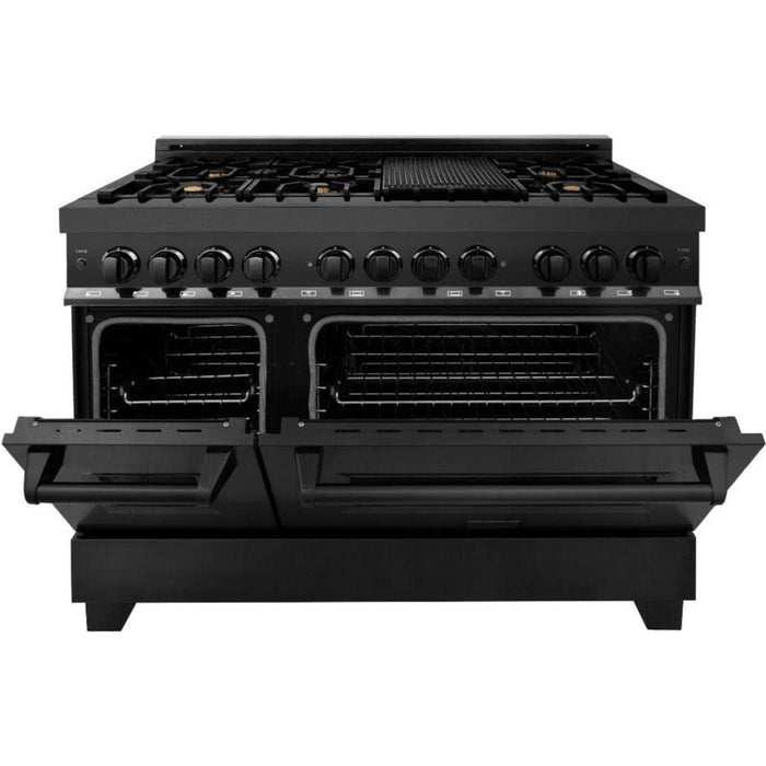 ZLINE 48 in. Professional Dual Fuel Range with Gas Burner and Electric Oven In Black Stainless with Brass Burners RAB-BR-48