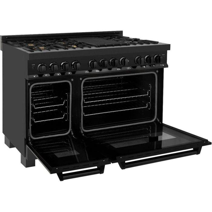 ZLINE 48 in. Professional Dual Fuel Range with Gas Burner and Electric Oven In Black Stainless with Brass Burners RAB-BR-48