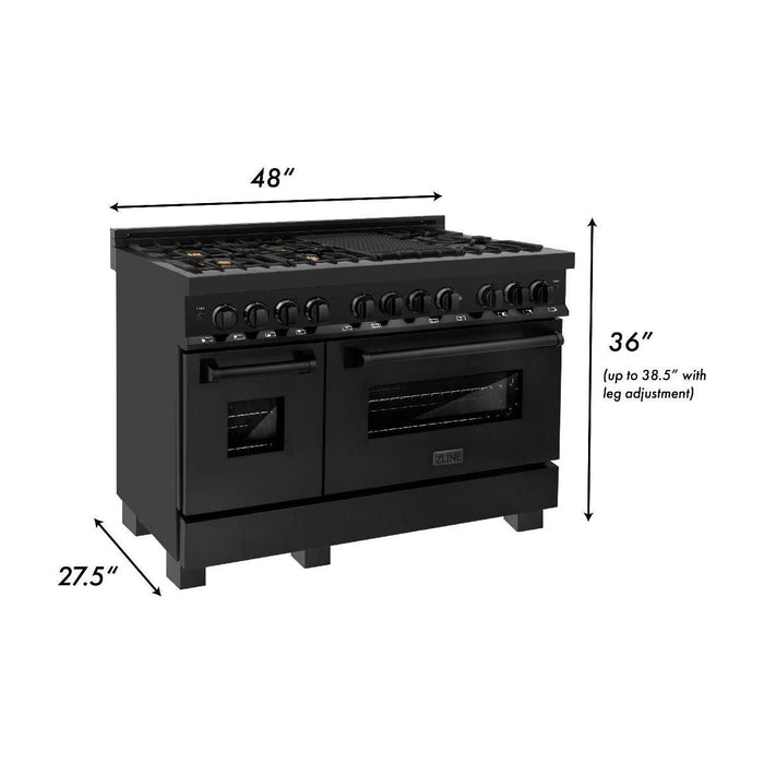 ZLINE 48 in. Professional Dual Fuel Range with Gas Burner and Electric Oven In Black Stainless with Brass Burners RAB-BR-48