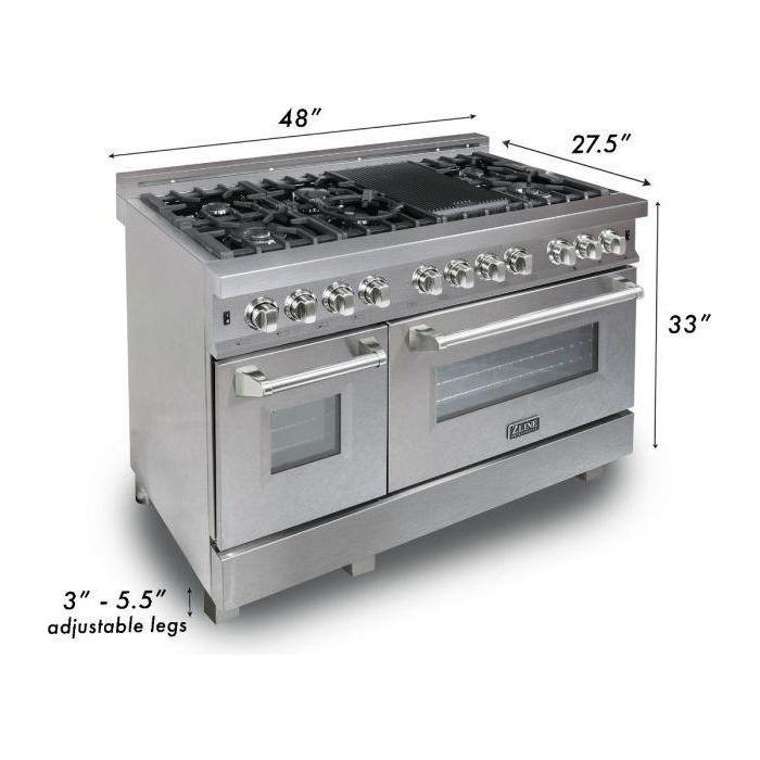 ZLINE 48 in. Professional Dual Fuel Range with Gas Burner and Electric Oven In DuraSnow Stainless Steel with Black Matte Door RAS-BLM-48