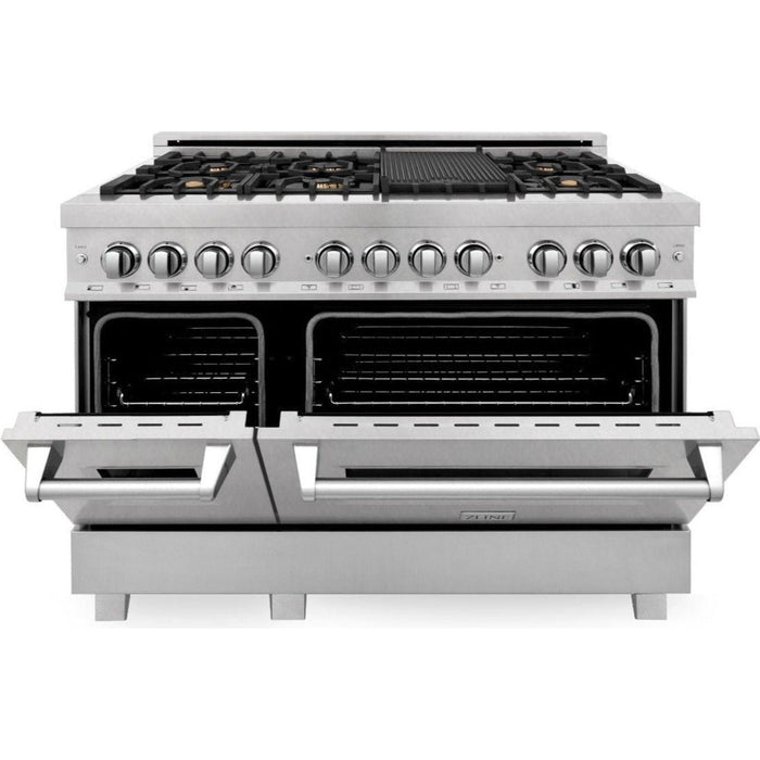 ZLINE 48 in. Professional Dual Fuel Range with Gas Burner and Electric Oven In DuraSnow Stainless Steel with Brass Burners RAS-SN-BR-48