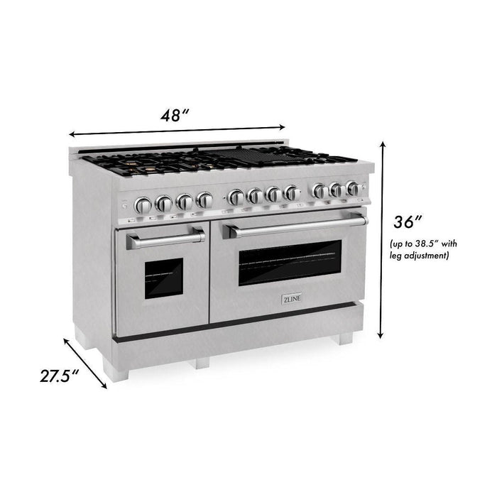 ZLINE 48 in. Professional Dual Fuel Range with Gas Burner and Electric Oven In DuraSnow Stainless Steel with Brass Burners RAS-SN-BR-48