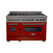 ZLINE 48 in. Professional Dual Fuel Range with Gas Burner and Electric Oven In DuraSnow Stainless Steel with Red Gloss Door RAS-RG-48