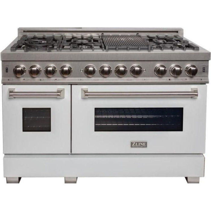 ZLINE 48 in. Professional Dual Fuel Range with Gas Burner and Electric Oven In DuraSnow Stainless Steel with White Matte Door RAS-WM-48