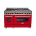 ZLINE 48 in. Professional Dual Fuel Range with Gas Burner and Electric Oven In DuraSnow Stainless with Red Matte Door RAS-RM-48