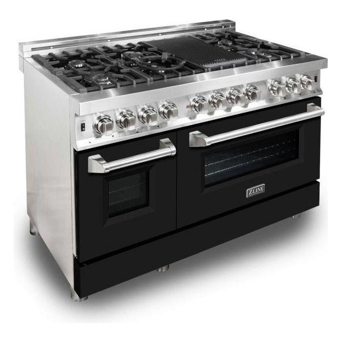 ZLINE 48 in. Professional Dual Fuel Range with Gas Burner and Electric Oven In Stainless Steel with Black Matte RA-BLM-48