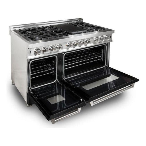 ZLINE 48 in. Professional Dual Fuel Range with Gas Burner and Electric Oven In Stainless Steel with Black Matte RA-BLM-48