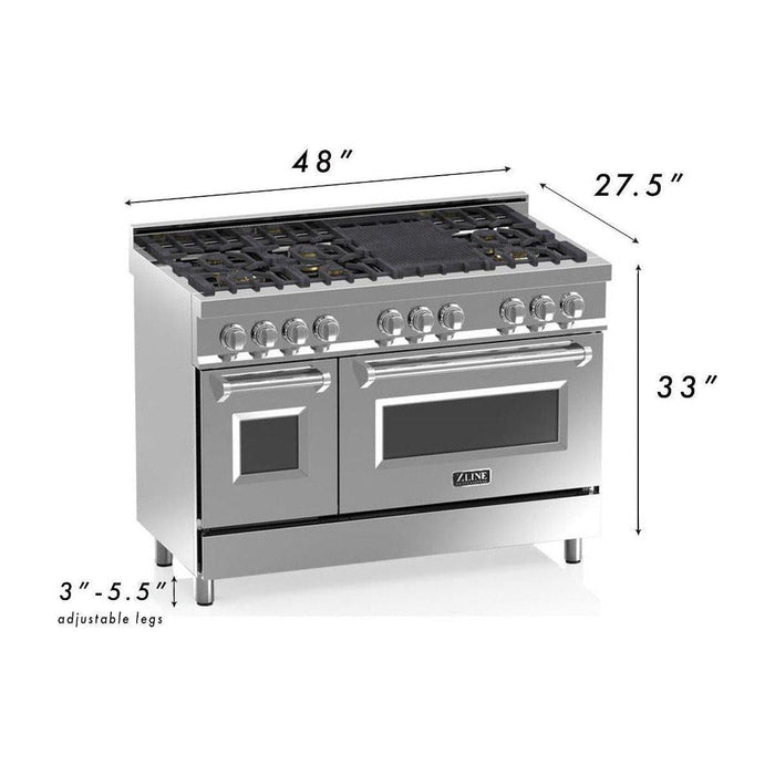 ZLINE 48 in. Professional Dual Fuel Range with Gas Burner and Electric Oven In Stainless Steel with Black Matte RA-BLM-48