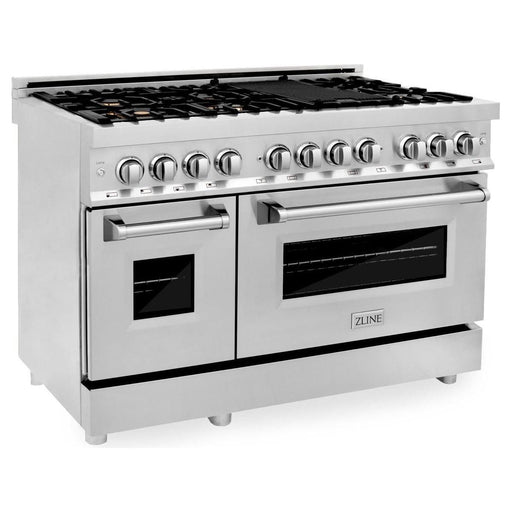 ZLINE 48 in. Professional Dual Fuel Range with Gas Burner and Electric Oven In Stainless Steel with Brass Burners RA-BR-48