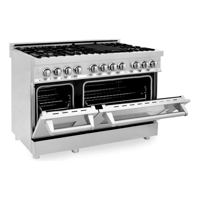 ZLINE 48 in. Professional Dual Fuel Range with Gas Burner and Electric Oven In Stainless Steel with Brass Burners RA-BR-48